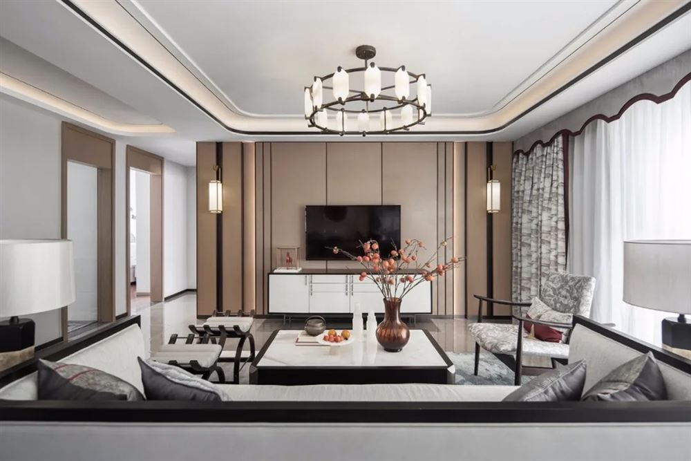 惠州市花樣年別樣城新中式風格四居室裝修案例