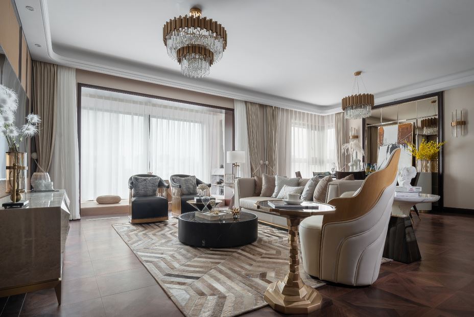 江門市方圓&middot;云山詩意(鶴山)輕奢風格三居室裝修案例