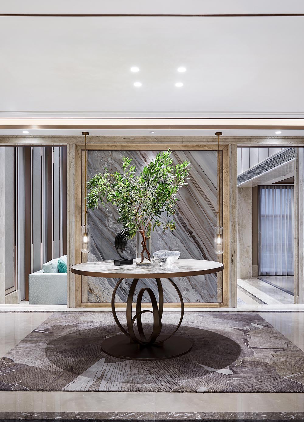 新中式風格家裝設計別墅裝修效果圖-別墅走廊裝飾擺設