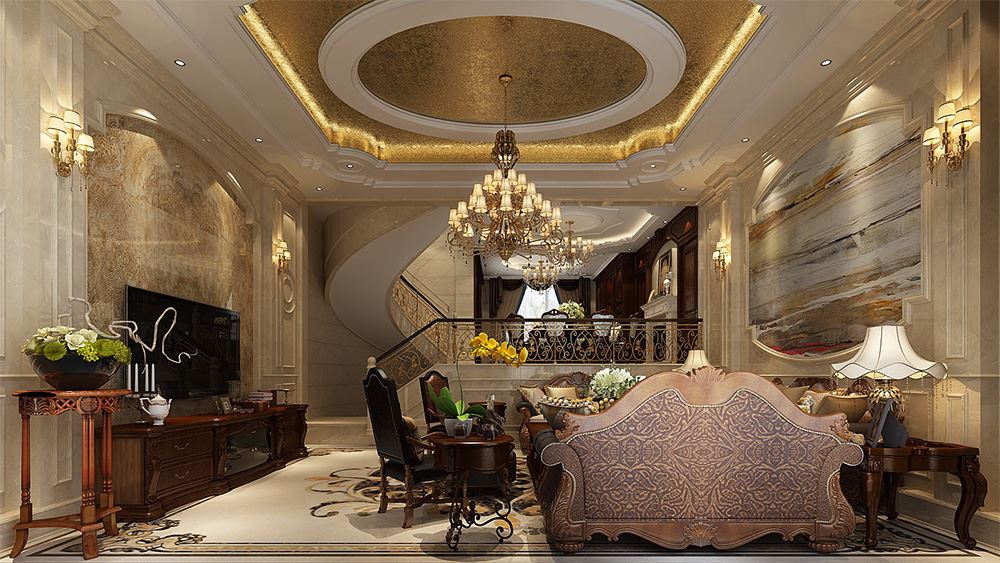 連云港市核電專家二村美式風(fēng)格別墅裝修案例