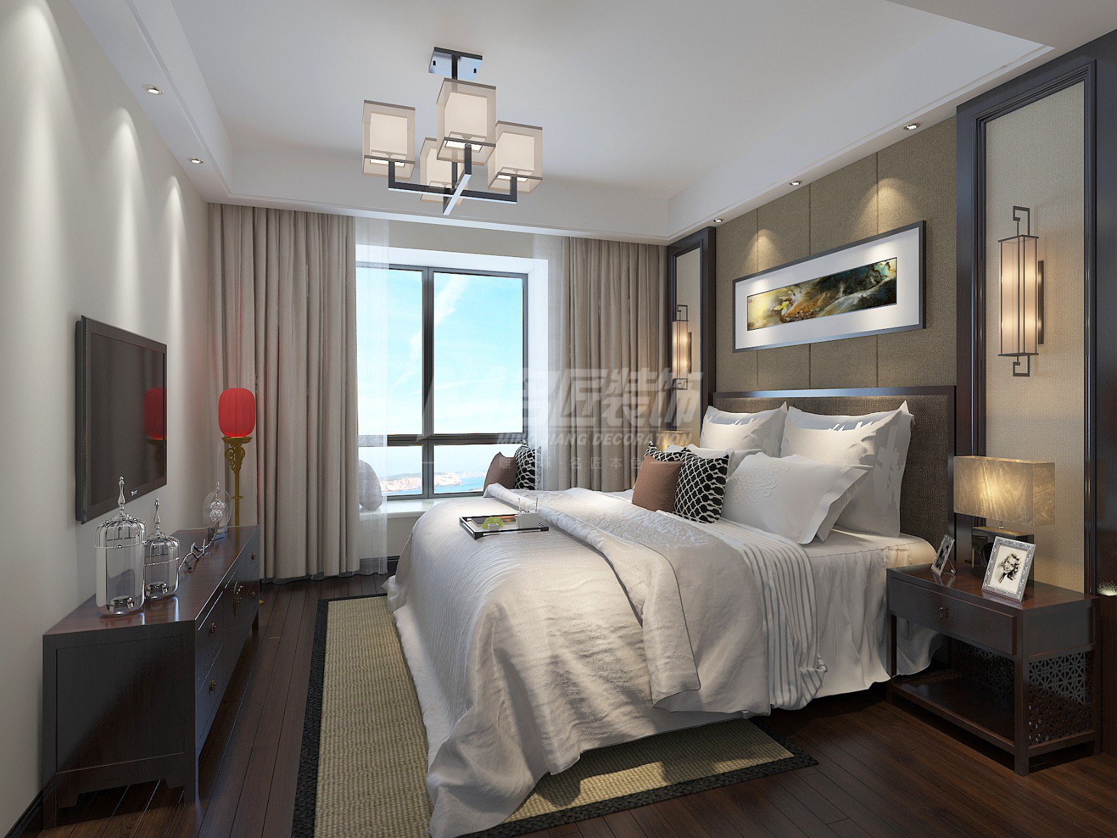 舟山市邦泰劍橋府邸新中式風(fēng)格三居室裝修案例