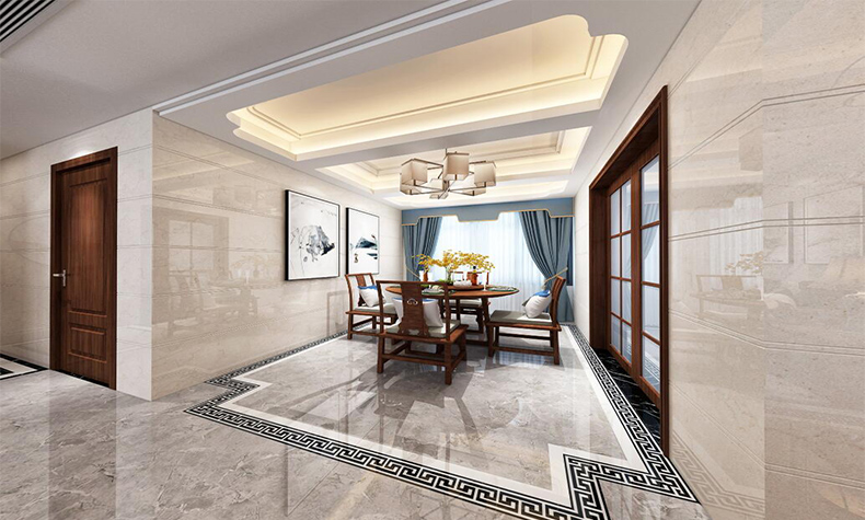 新中式風格室內裝修效果圖-佛山名澳匯錦桃園四居180平米-室內餐廳裝修