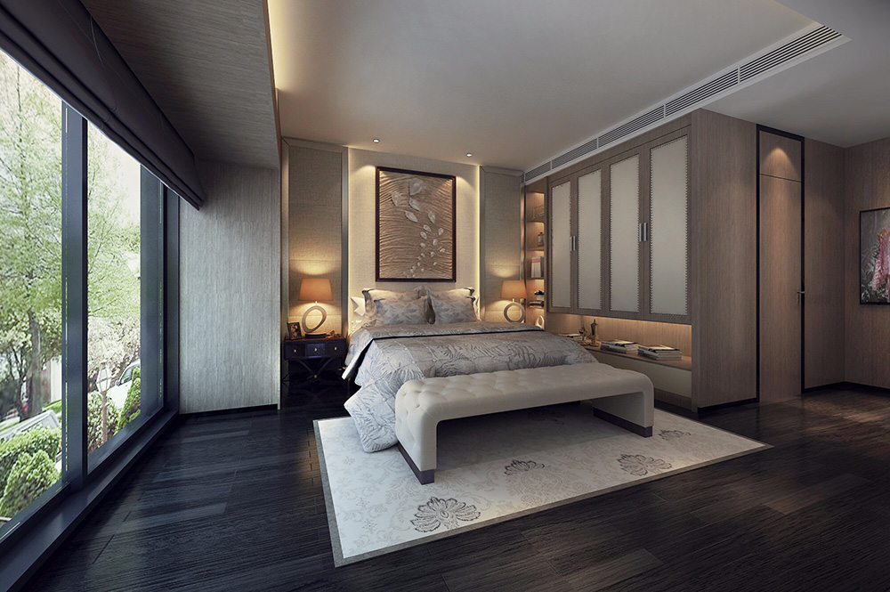 黑白灰現(xiàn)代簡(jiǎn)約風(fēng)格別墅裝修效果圖-名都畔山美墅別墅450平米-別墅臥室