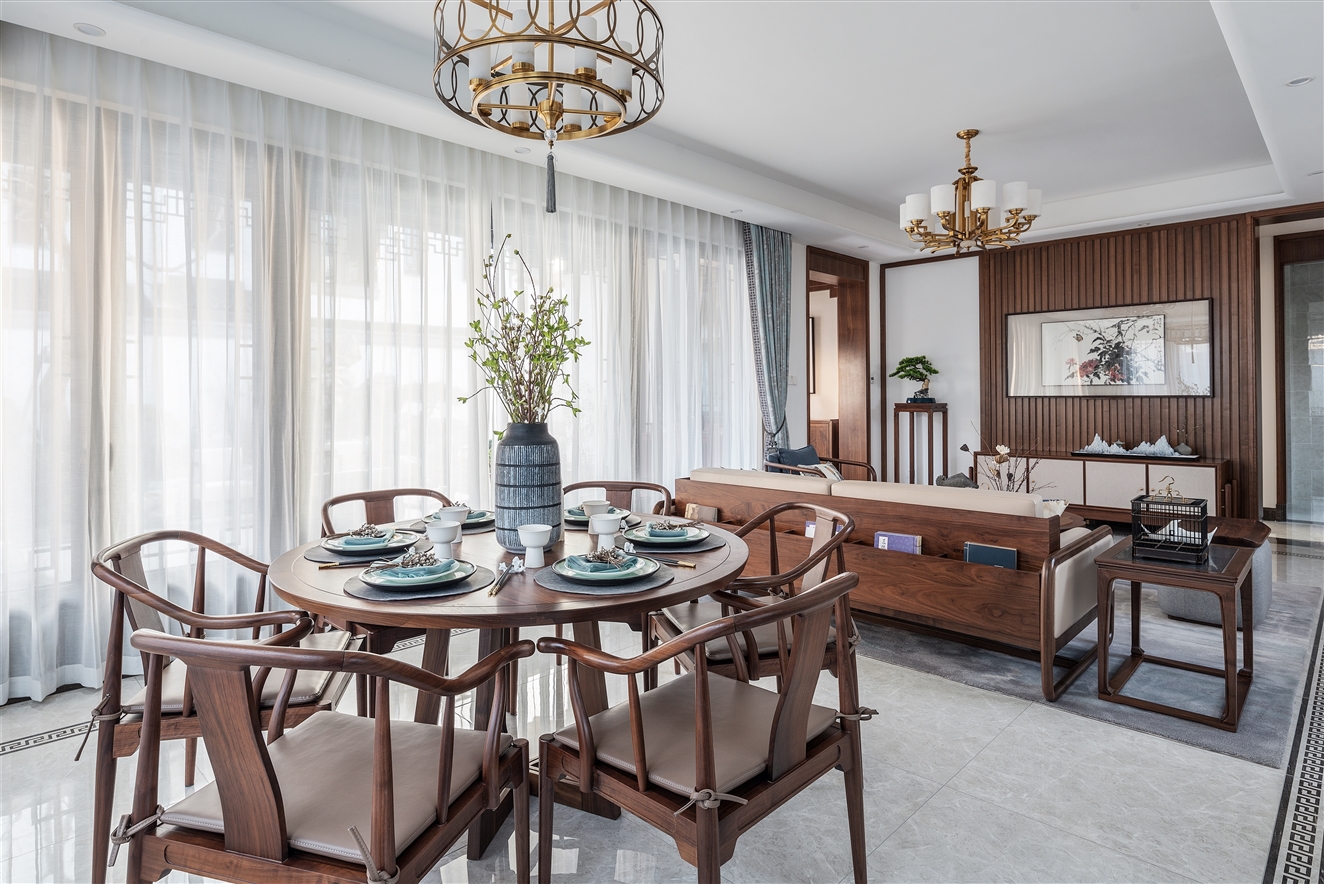 新中式風格室內(nèi)家裝案例效果圖-餐廳