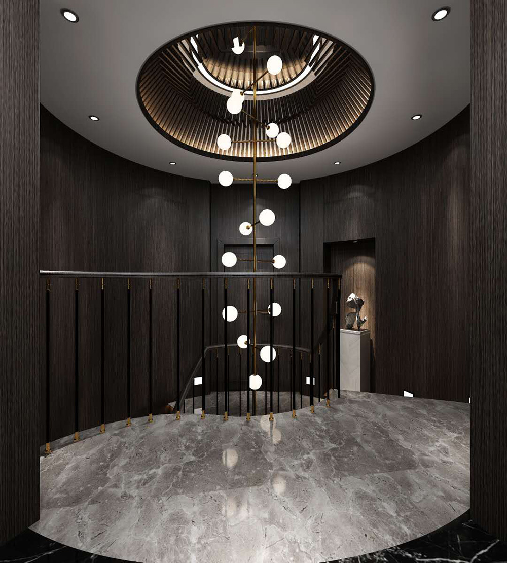 裝修公司現代輕奢風格別墅裝修效果圖-梯間