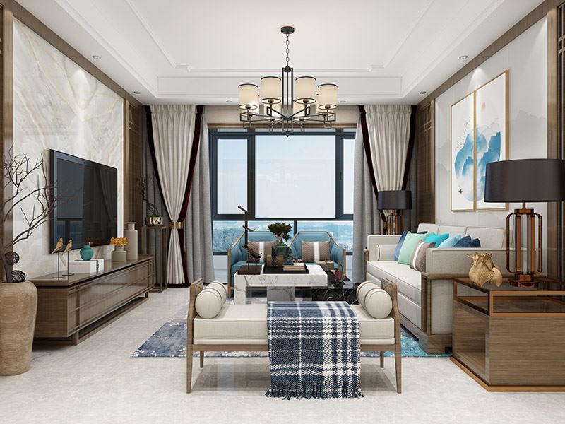 楚雄彝族自治州半山國際新中式風格三居室裝修案例