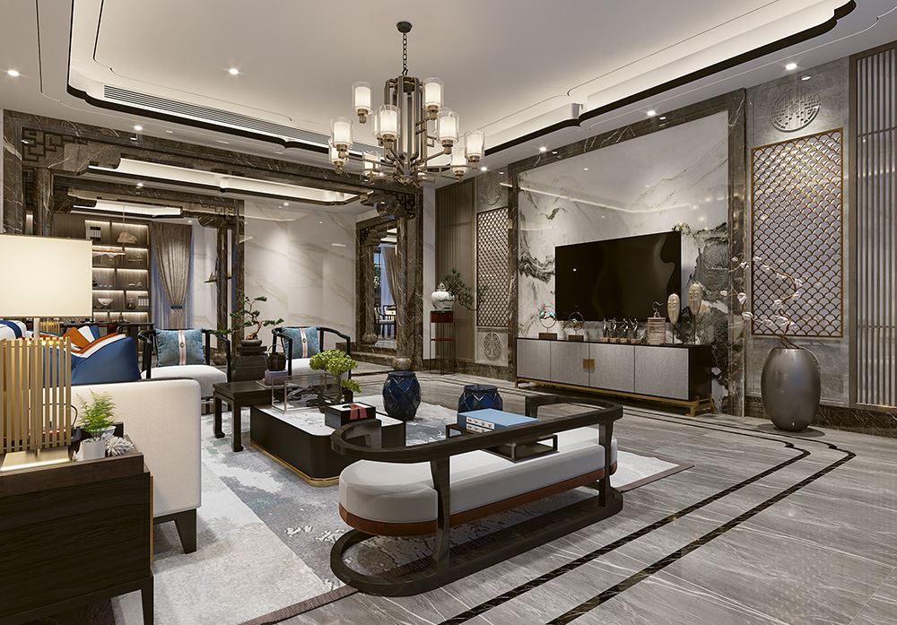 佛山市朝安金茂悅新中式風格別墅裝修案例