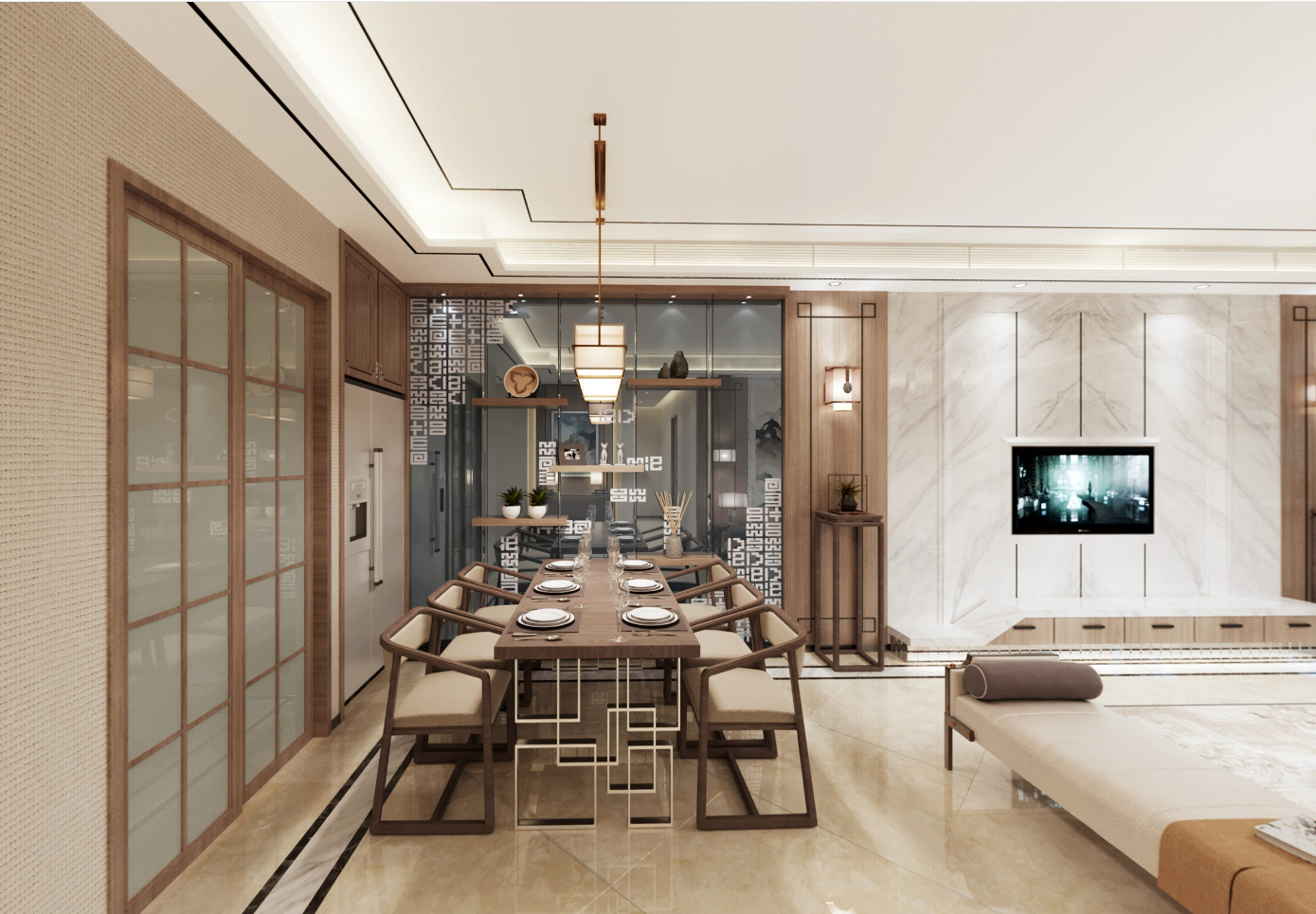 嘉興市濱海之星新中式風格別墅裝修案例