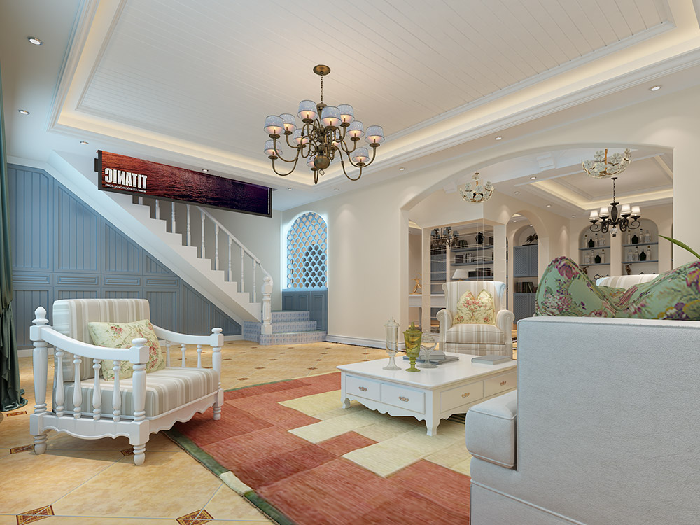 大同鉑藍(lán)郡別墅410平米地中海風(fēng)格裝修案例-客廳