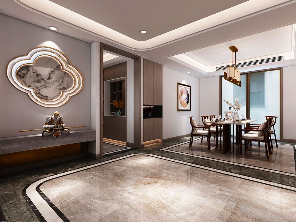 佛山市招商樾園新中式風格三居室裝修案例