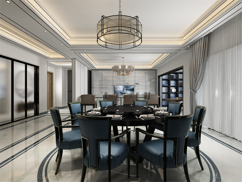 廣州市萬科東薈城新中式風格四居室裝修案例