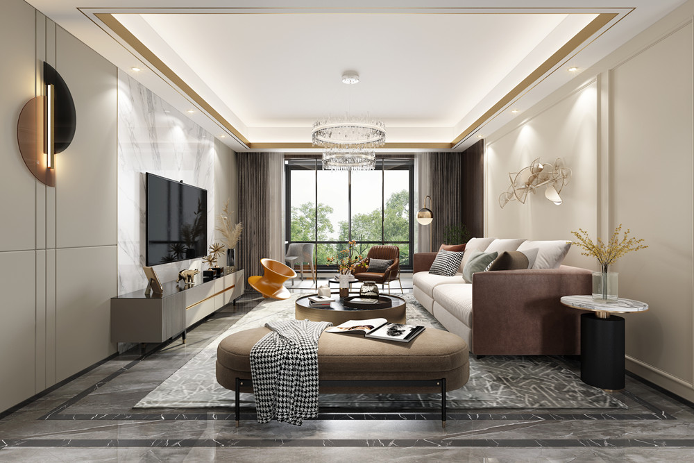 嘉興市奧盛年華輕奢風(fēng)格三居室裝修案例