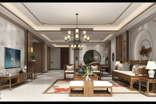 湛江市萬洲.悅華府新中式風格三居室裝修案例