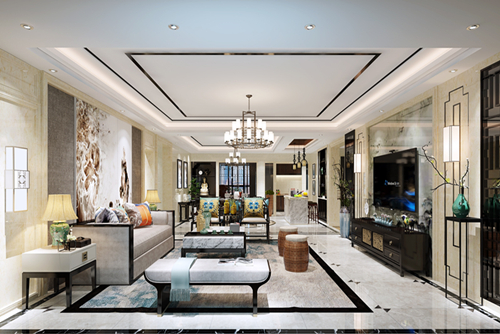 佛山市方直&middot;瓏湖灣新中式風格三居室裝修案例
