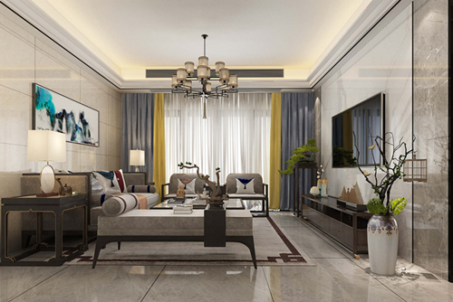 廣州市方圓明月山溪別墅新中式風格四居室裝修案例