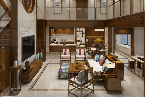 ?？谑袨I江世紀佳城北區新中式風格別墅裝修案例